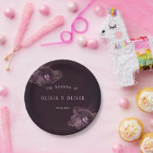 紫とバラ金ゴールド牡丹フローラ結婚ズ ペーパープレート (パーティー)