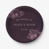 紫とバラ金ゴールド牡丹フローラ結婚ズ ペーパープレート (正面)