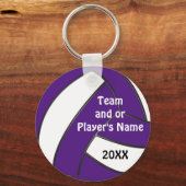 紫とパーソナライズされた白のバレーボールキーホルダー キーホルダー (正面)