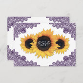 紫とヒマワリ結婚の 出欠カード (正面/裏面)