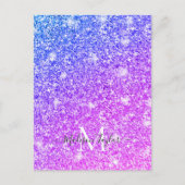 紫とピガーリーンクのグリッターのモノグラム名    ポストカード (正面)