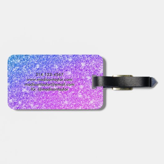 紫とピガーリーンクのグリッターのモノグラム名    ラゲッジタグ (裏面横)