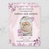 紫とピンクのイラスト フラワーの結婚式招待状 招待状 (正面/裏面)