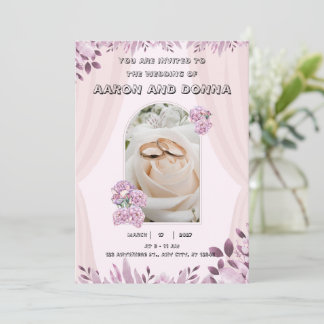 紫とピンクのイラスト フラワーの結婚式招待状 招待状