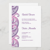 紫とピンクのインディアンペイズリーブライダルシャワー 招待状 (正面/裏面)