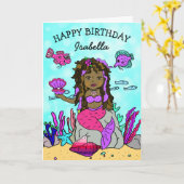 紫とピンクのエスニックマーメイドハッピーバースデーカード カード (黄色い花)
