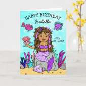 紫とピンクのエスニックマーメイドハッピーバースデーカード カード (黄色い花)