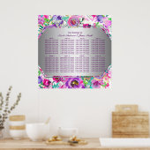 紫とピンクのカラフルなモダンな花の席次表 ポスター (キッチン)