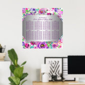 紫とピンクのカラフルなモダンな花の席次表 ポスター (ホームオフィス)