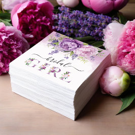 紫とピンクのガーデンフラワー ブライダルシャワー ガール スタンダードカクテルナプキン