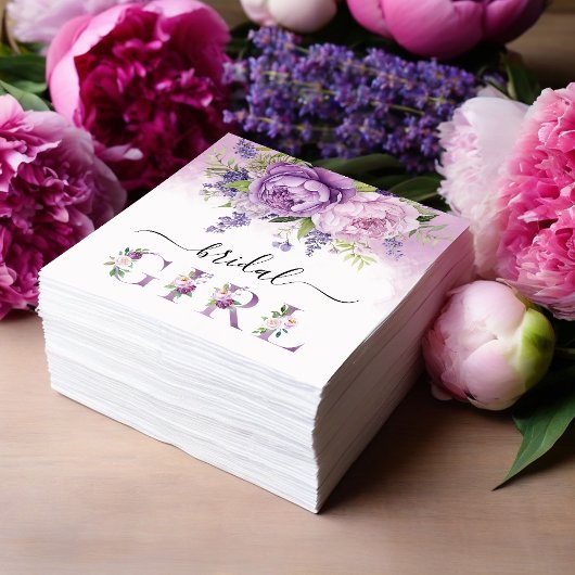 紫とピンクのガーデンフラワー ブライダルシャワー ガール スタンダードカクテルナプキン