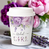 紫とピンクのガーデンフラワー ブライダルシャワー ガール 紙コップ