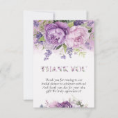 紫とピンクのガーデンフラワー ブライダルシャワー サンキューカード (正面)