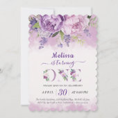 紫とピンクのガーデンフラワー 女の子 1歳の誕生日 招待状 (正面)