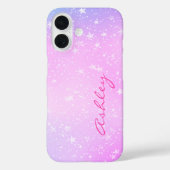 紫とピンクのグラデーション、白い星、スクリプト名 Case-Mate iPhoneケース (裏面)