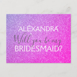 紫とピンクのグリッターと輝く花嫁のメイド インビテーションポストカード