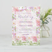 紫とピンクのコスモスの花の水色 招待状 (スタンド正面)
