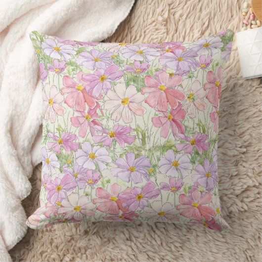 紫とピンクのコスモスの花マザーズデイ枕 クッション (ブランケット)