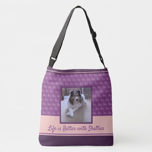 紫とピンクのシェットランド・シェプドッグの写真 クロスボディバッグ (裏面)