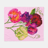 紫とピンクのスイートピー フリースブランケット (正面(横))