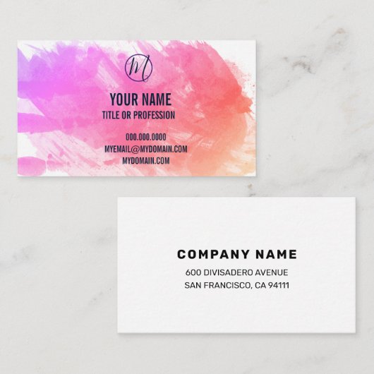 紫とピンクのスプラッシュあなたの名前とタイトル， ZEA 名刺 (正面/裏面)