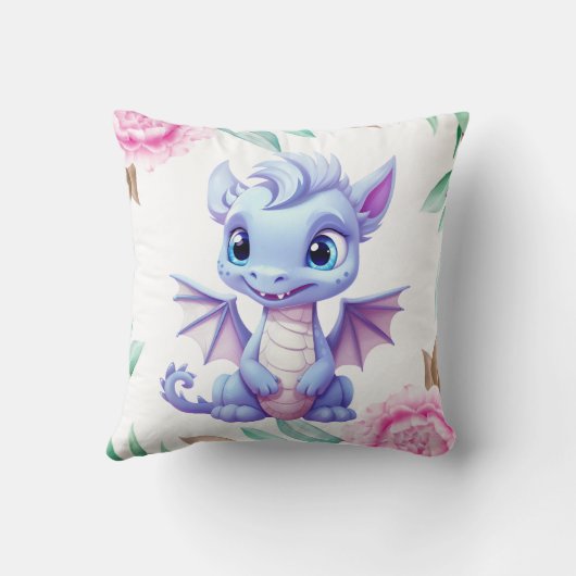 紫とピンクのドラゴン牡丹ガールベビーシャワーギフト クッション (裏面)