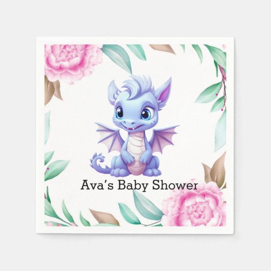 紫とピンクのドラゴン牡丹ガールベビーシャワー スタンダードカクテルナプキン (正面)