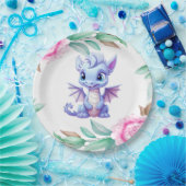 紫とピンクのドラゴン牡丹ガールベビーシャワー ペーパープレート (パーティー)