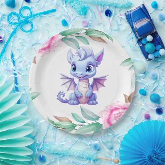 紫とピンクのドラゴン牡丹ガールベビーシャワー ペーパープレート (パーティー)