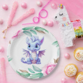 紫とピンクのドラゴン牡丹ガールベビーシャワー ペーパープレート (パーティー)