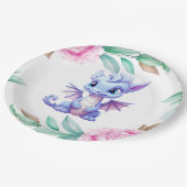 紫とピンクのドラゴン牡丹ガールベビーシャワー ペーパープレート (アングル)