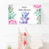 紫とピンクのドラゴン牡丹ガールベビーシャワー 横断幕 (インサイチュ)