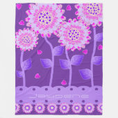 紫とピンクのハートの花 フリースブランケット (正面)