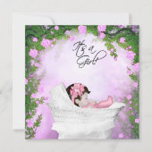 紫とピンクのバラの赤ちゃん女の子シャワー 招待状 (正面)