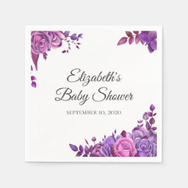 紫とピンクのバラ。フローラ薄紫ベビースシャワー スタンダードカクテルナプキン