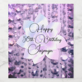 紫とピンクのビーズエレガント誕生日ワインラベ ワインラベル (シングルラベル)