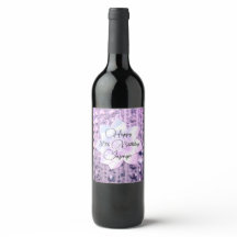 紫とピンクのビーズエレガント誕生日ワインラベ