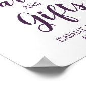 紫とピンクのフローラカードとギフト結婚のサイン ポスター (角)