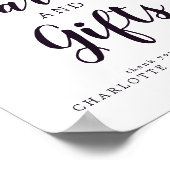 紫とピンクのフローラカードとギフト結婚のサイン ポスター (角)