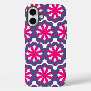 紫とピンクのフローラシェイプイラストレーション iPhone 16 PLUSケース