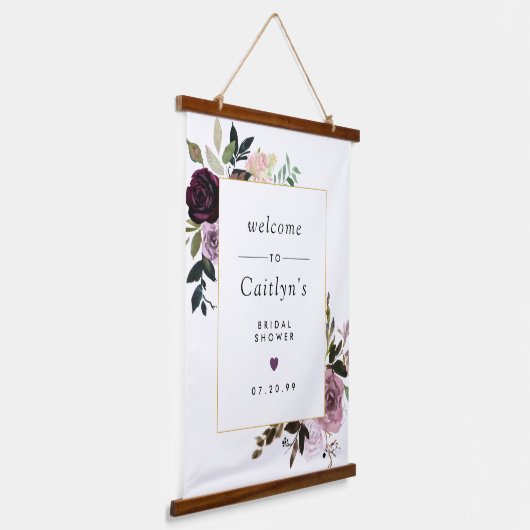 紫とピンクのフローラブライダルシャワーへようこそ 吊り下げ型タペストリー (傾斜あり)