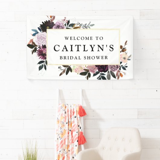紫とピンクのフローラブライダルシャワーへようこそ 横断幕 (インサイチュ)