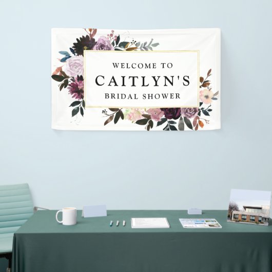 紫とピンクのフローラブライダルシャワーへようこそ 横断幕 (トレードショー)