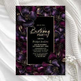 紫とピンクのフローラ任意の年齢の誕生日パーティー 招待状