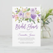 紫とピンクのフローラ素朴なブライダルシャワー 招待状 (スタンド正面)