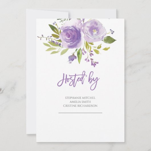 紫とピンクのフローラ素朴なブライダルシャワー 招待状 (裏面)