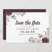 紫とピンクのフローラ結婚式の日付を保存 招待状 (正面/裏面)