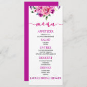 紫とピンクのフローラ花ブライダルシャワー食品 メニュー (正面/裏面)