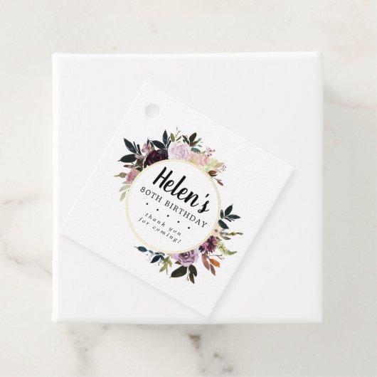 紫とピンクのフローラ80誕生日 フェイバータグ (インサイチュ)