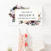 紫とピンクのフローラ80th誕生日パーティーへようこそ 横断幕 (インサイチュ)